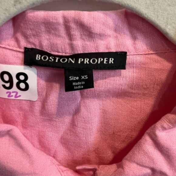 Boston Proper Pink Linen Button Up Blouse Women’s XS Tie Front Party Shower Long - Picture 8 of 12